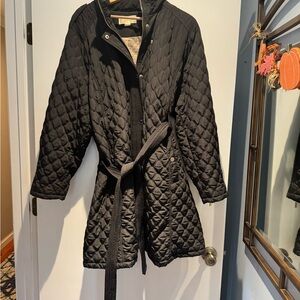 Michael Kors Black Quilted Belted Coat with Gold Hardware - Like New Condition
